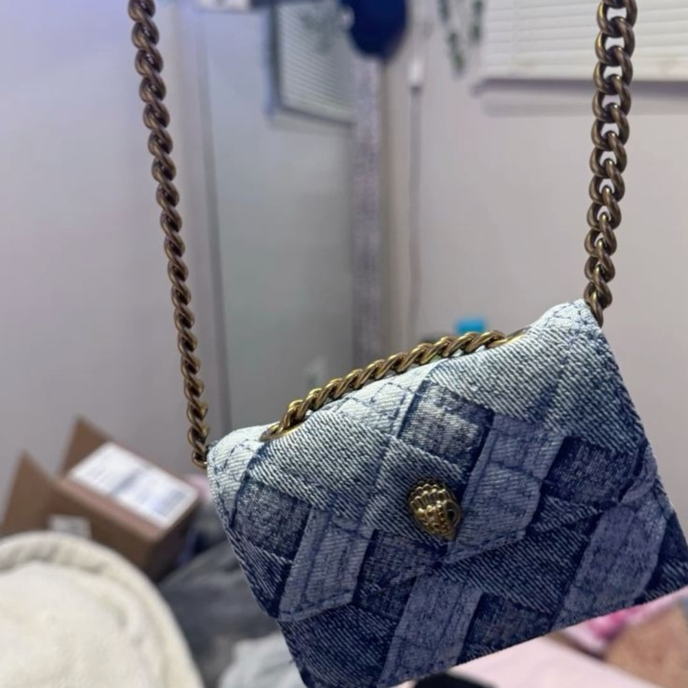 Kurt Geiger Blue Denim Mini Bag with Gold Chain